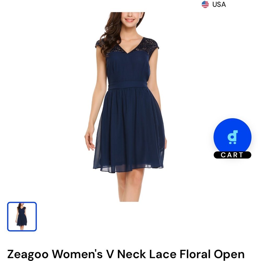 Zeagoo Women's Dark Blue Lace Mini Dress